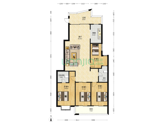 外滩1号 4室1厅2卫 137平方