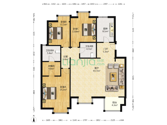 金色漫香林二期 3室1厅2卫 138平方