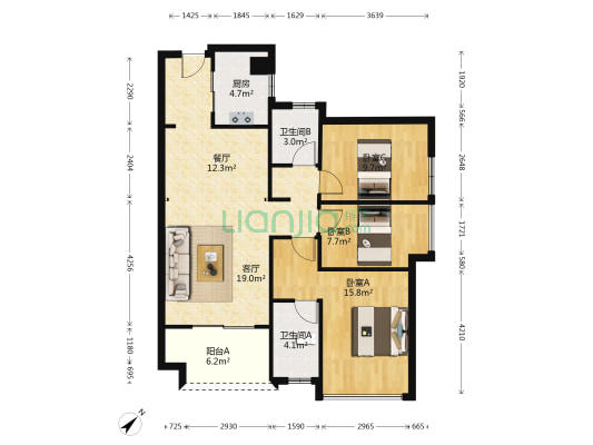 万科金域蓝湾（江员路10号） 3室2厅2卫 108平方