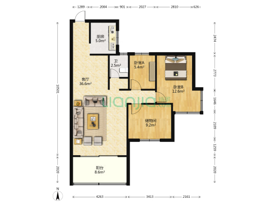 前锦新城 2室1厅1卫 107平方