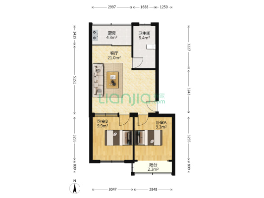 金胜小区 2室1厅1卫 68平方