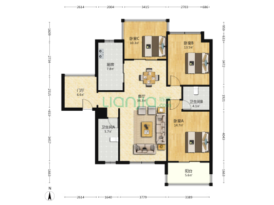 银都雅苑 3室1厅2卫 123平方