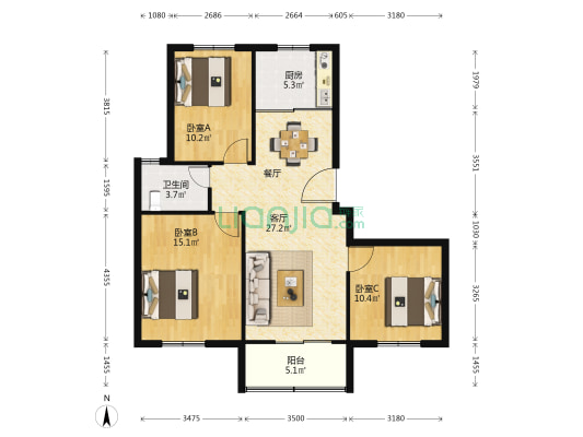 锦棠佳苑 3室1厅1卫 120平方
