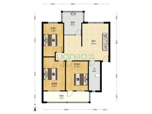 金水路16号院 3室1厅1卫 105平方