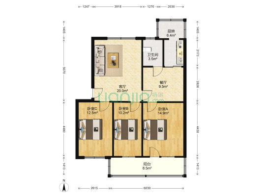 欣欣庄园南北通透三居，业主诚心出售急急急-户型图