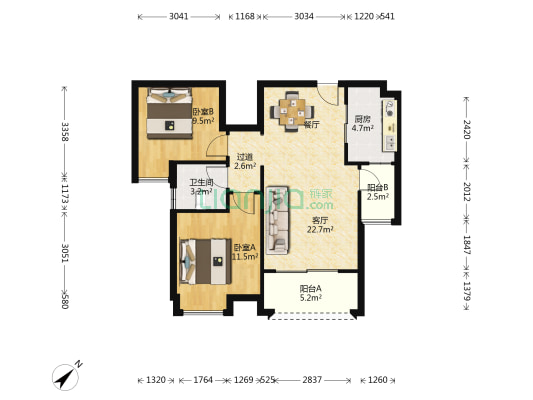 友好公馆 2室1厅1卫 87平方