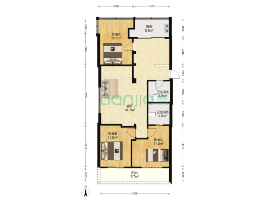 东锦楼 3室1厅2卫 104平方
