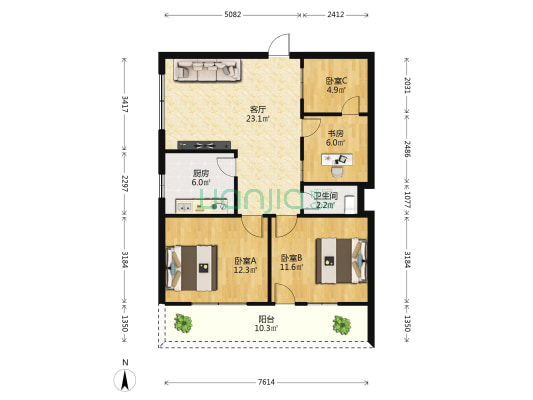 海口市汽車配件厰住宅小区 4室1厅1卫 88平方