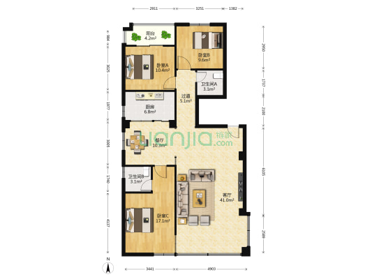 古龙商城 3室2厅2卫 129平方