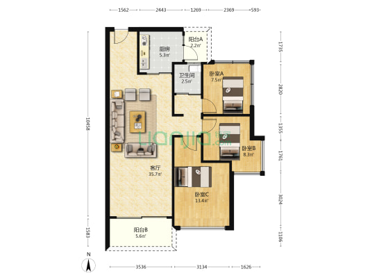 碧桂园·中央公园 3室1厅1卫 94平方