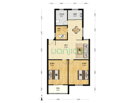 张庄富康苑小区 3室1厅1卫 102平方
