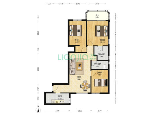 广信玉兰阁 3室1厅2卫 100平方