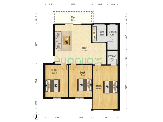 慧华楼 3室1厅2卫 114平方