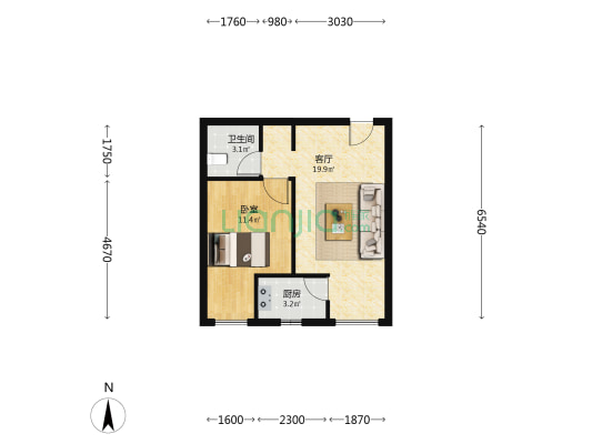 嘉盛兰州文化中心 1室1厅1卫 53平方