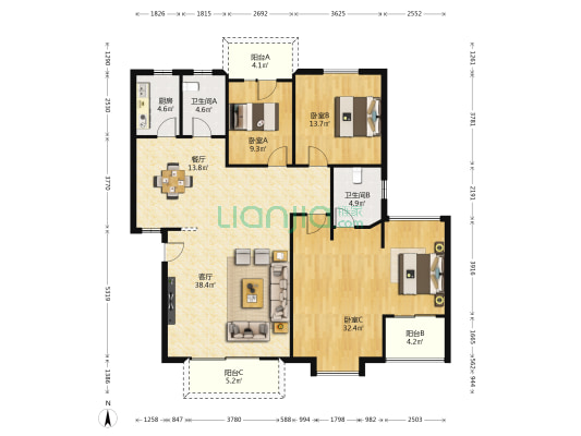 欧景庭园 3室2厅2卫 149平方