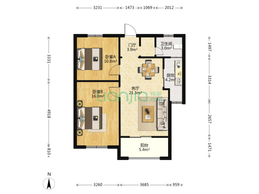 金郡苑 2室1厅1卫 70平方