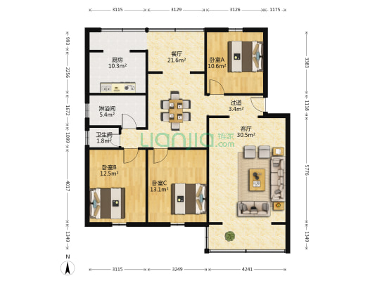 利民巷1号 3室2厅2卫 125平方