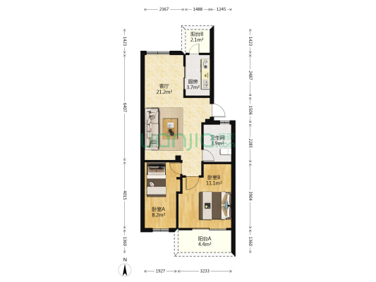 南台新苑玫瑰园 2室1厅1卫 64平方