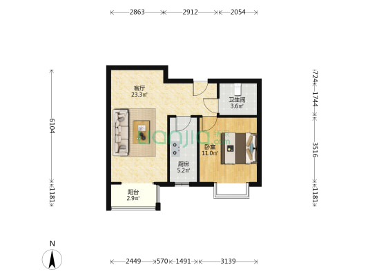 金竹花园 一居室  精装修 看房方便-户型图
