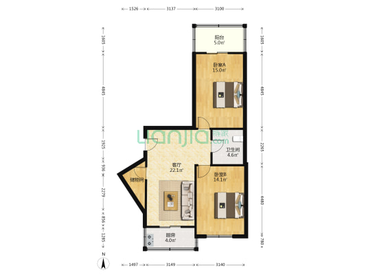 美福园 2室1厅1卫 86平方