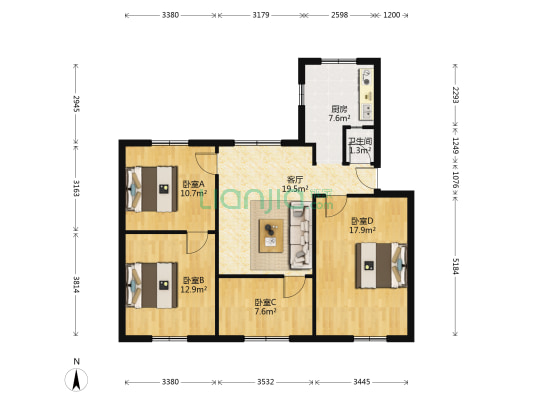 二院小区 4室1厅1卫 95平方