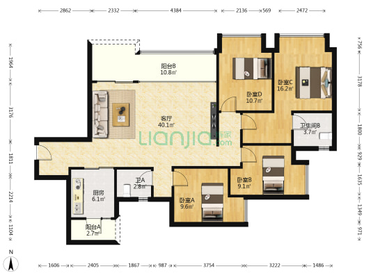 印江州 4室1厅2卫 131平方