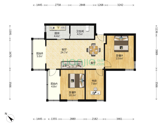 北城公寓 3室1厅1卫 92平方