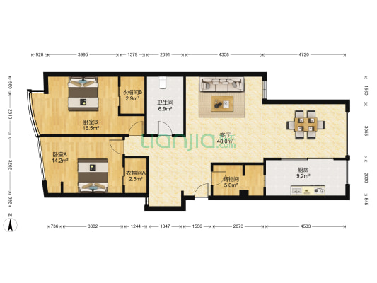 中誉万豪广场 2室1厅1卫 155平方