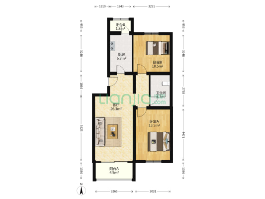 龙锦苑二区 2室1厅1卫 88平方