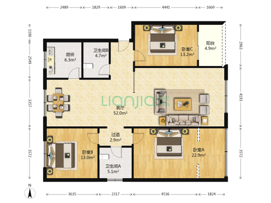皮鞋城一路219号 3室1厅2卫 132平方