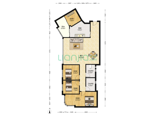 恒福阁 4室1厅2卫 150平方