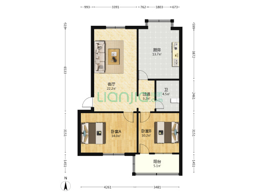 卫生路6号 2室1厅1卫 86平方