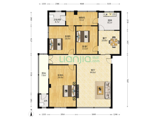 电信宿舍区 3室2厅2卫 155平方