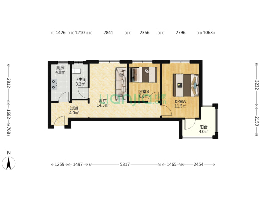 临空港青年城 2室1厅1卫 69平方