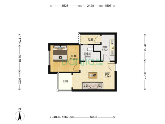 富城湾 1室1厅1卫 57平方