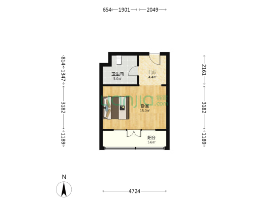 明都大厦 1室0厅1卫 42平方