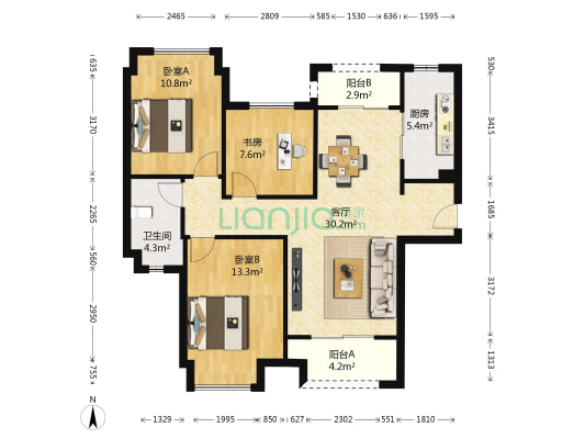 万科五龙山翡翠郡 3室1厅1卫 93平方