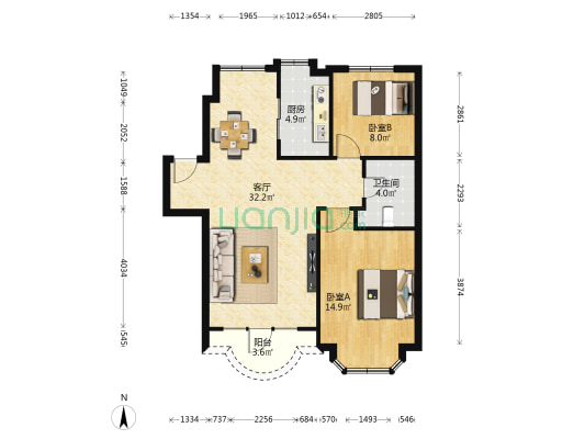 水仙花园三期 2室1厅1卫 83平方