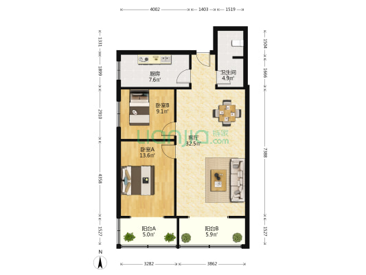 镋钯街37号 2室1厅1卫 88平方