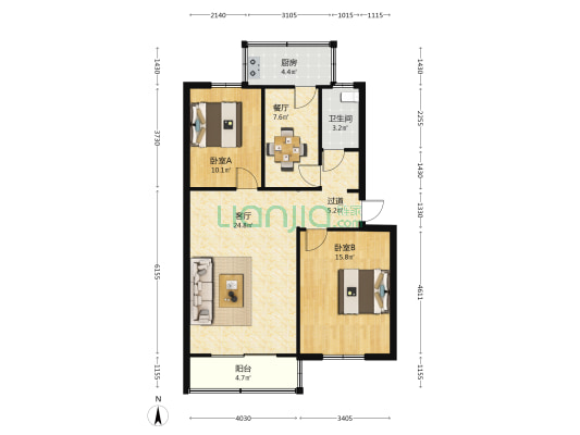 公交四公司家属院 2室2厅1卫 88平方