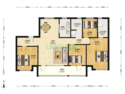 碧桂园翡翠城 4室1厅2卫 143平方
