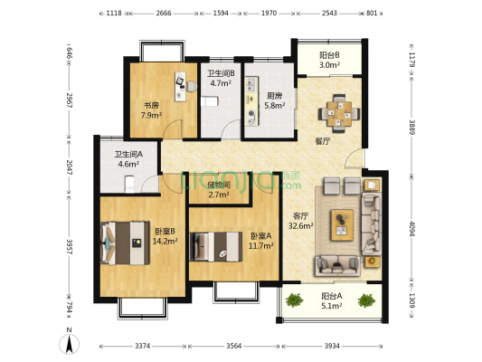 嘉骏香山苑 3室1厅2卫 121平方