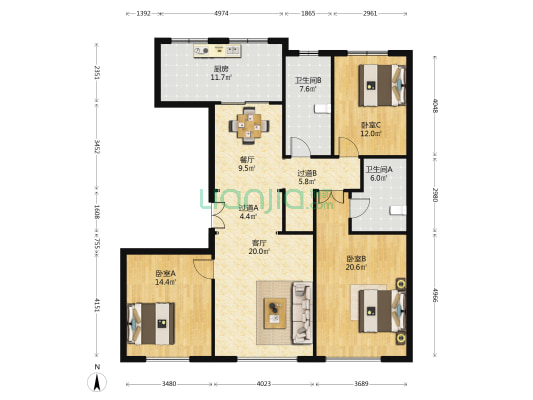 颐惠园 3室2厅2卫 156平方