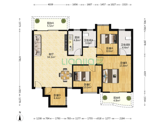 润城花园 4室1厅2卫 111平方