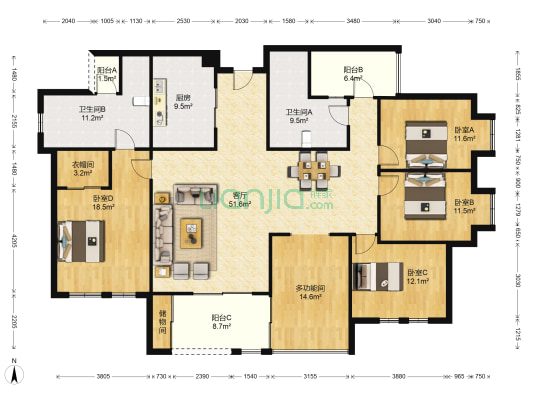 桐梓林欧城 5室1厅2卫 179平方