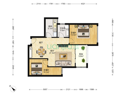 钰海上峰 2室1厅1卫 85平方