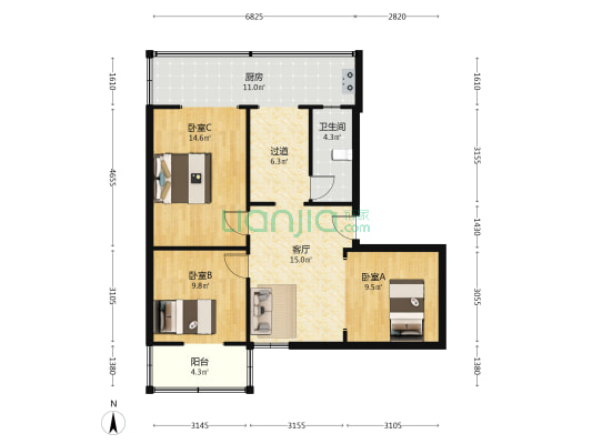 柿子巷13号 3室1厅1卫 86平方