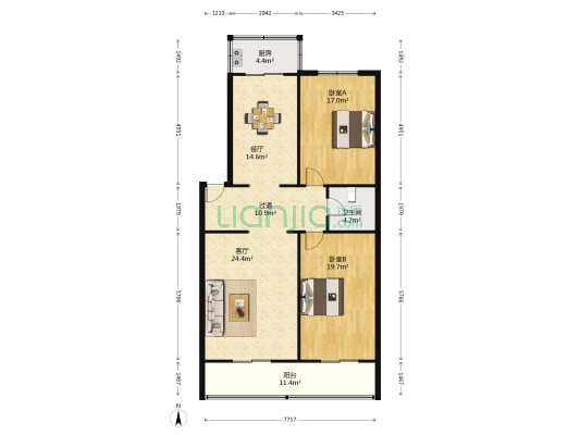 新中东巷1号院 2室2厅1卫 130平方