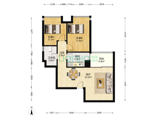 辉洋苑 2室1厅1卫 76平方