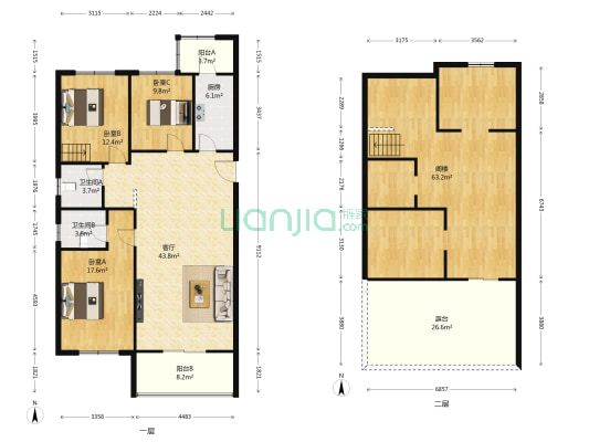 凌奥花园 3室1厅2卫 130平方